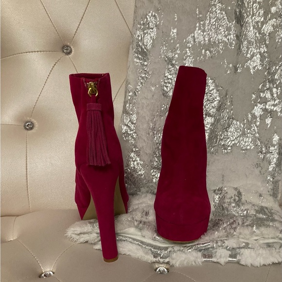 NEW Colin Stuart Fuchsia Faux Suede Platform Back Zip Ankle Boots Size 11B - Picture 13 of 15